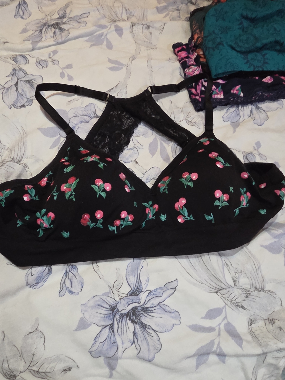 Torrid Black Bralette with Pink Cherry Print